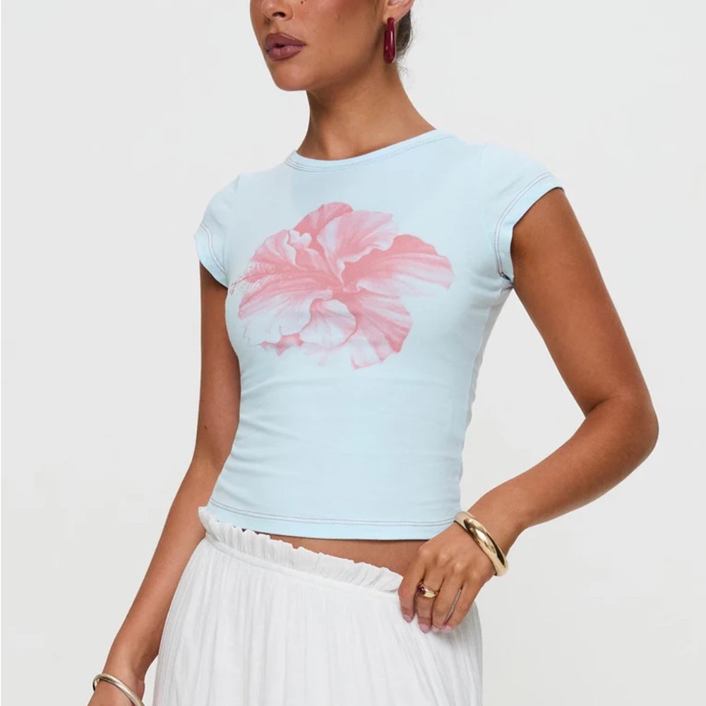 NWT Princess Polly OWENZ HIBISCUS BABY TEE BLUE | Size US 8